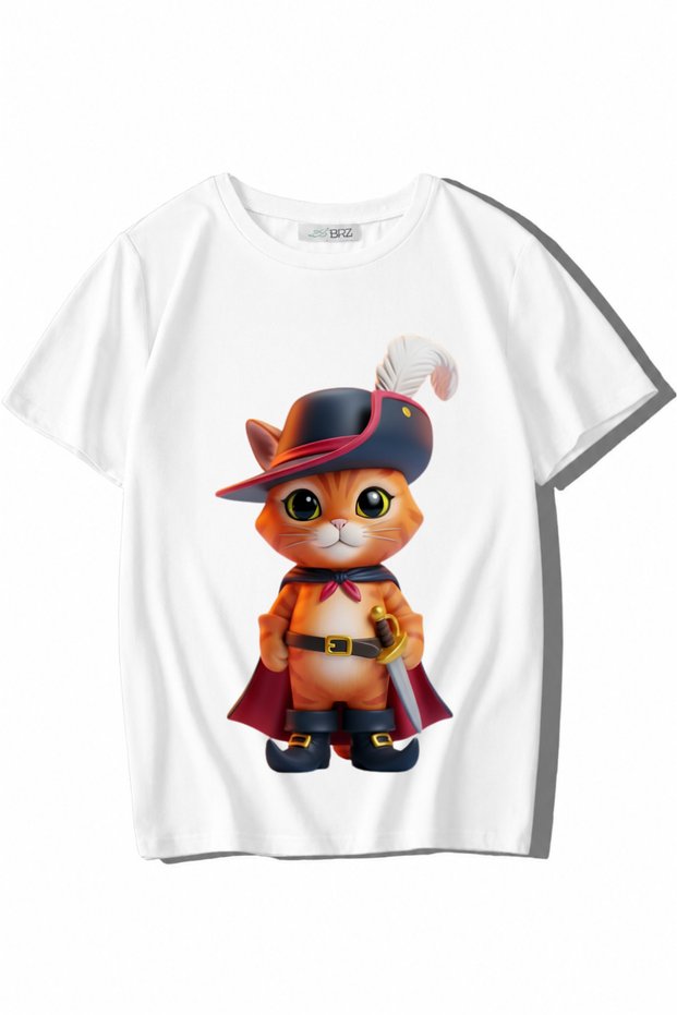 Unisex Kids' Boots and Cat T-Shirt White
