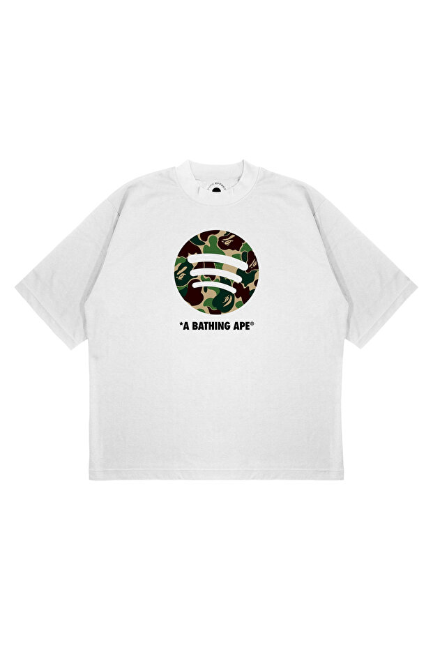 Unisex Oversize a Bathing Ape Spotify Printed Boxy Fit Thick Fabric T-Shirt