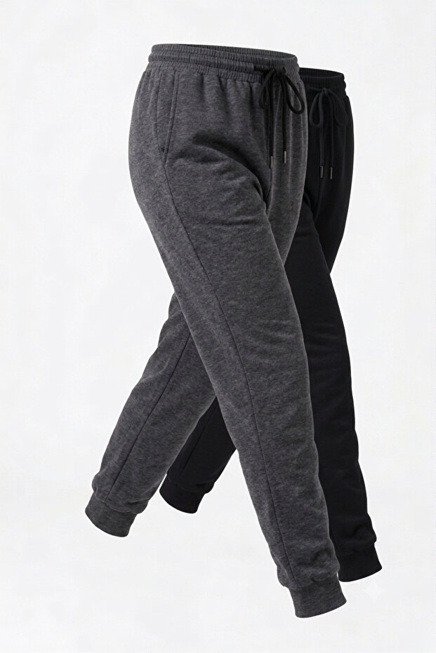 Women's 2-Piece Economical Pack Elastic Leg Pockets Sweatpants Black - Anthracite