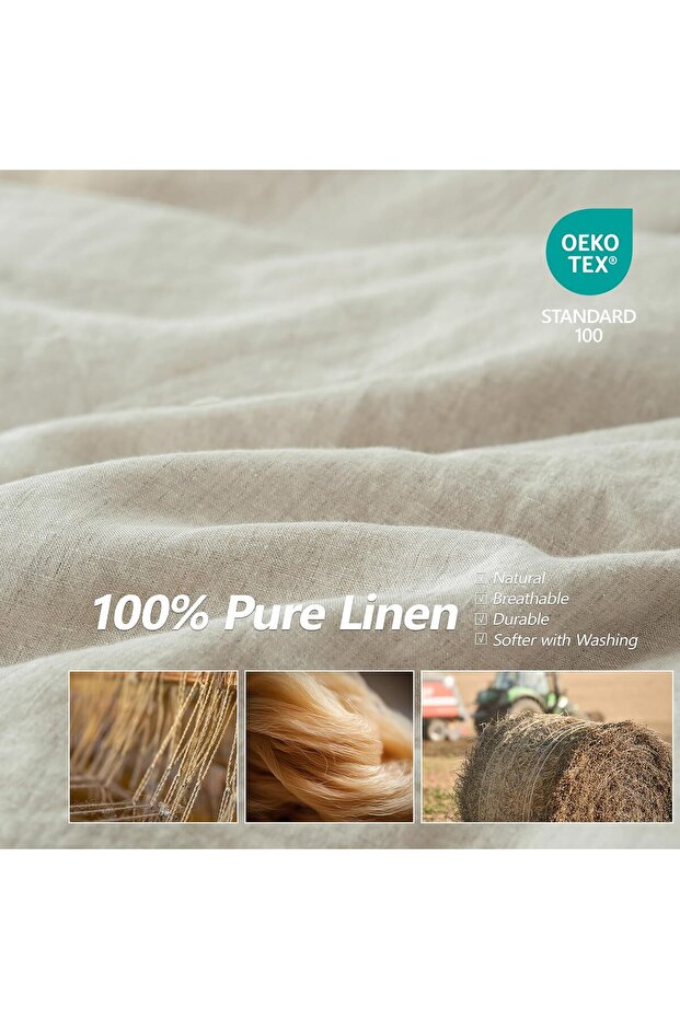 Double Duvet Cover 3 Pcs Set 100% Linen Cotton Like with Washed, 200x200 cm, Solid Color