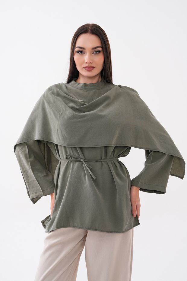 Heavyweight Woven Tunic with Shoulder Capes and Hakim Collar