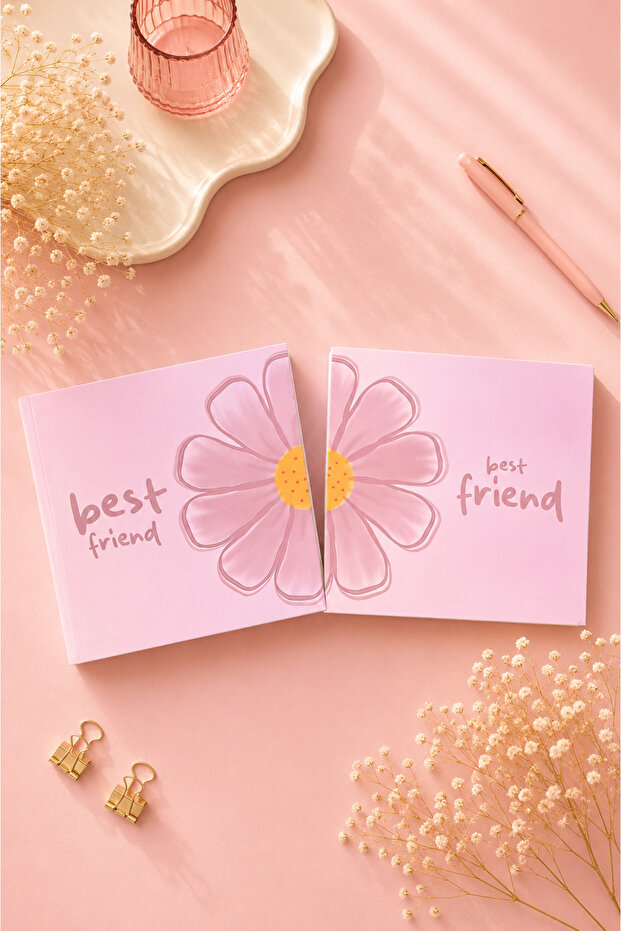 Best Friend Double Notebook Set | 16X16 cm | Hard Cover | Plain Inner Page