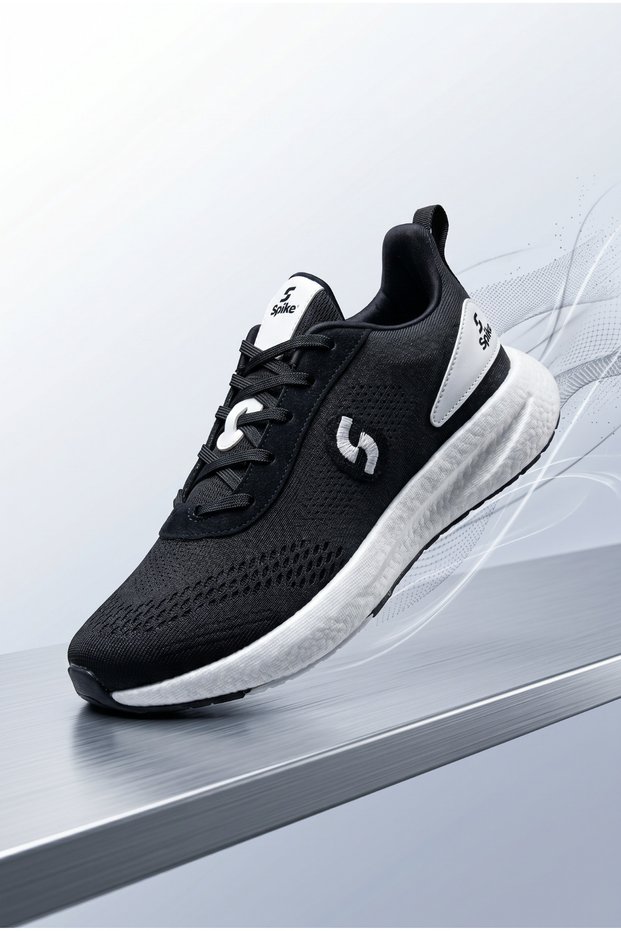 Vesta Men's Black and White Foam Sole Lightweight Knitted Mesh Casual Sports Shoes Sneaker