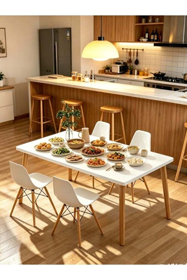 Modern 120x60cm Rectangle Dining Room Table with Anti-Slip Silent Foot Pad and Natural Wood Legs