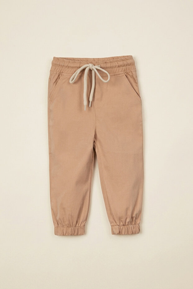 Boys' Woven Jogger Pants with Elastic Waist and Tie Detail