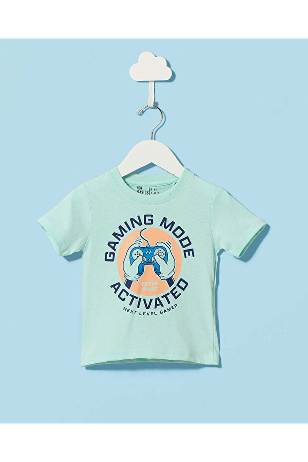 Infant Boys Mint Printed Basic T-shirt