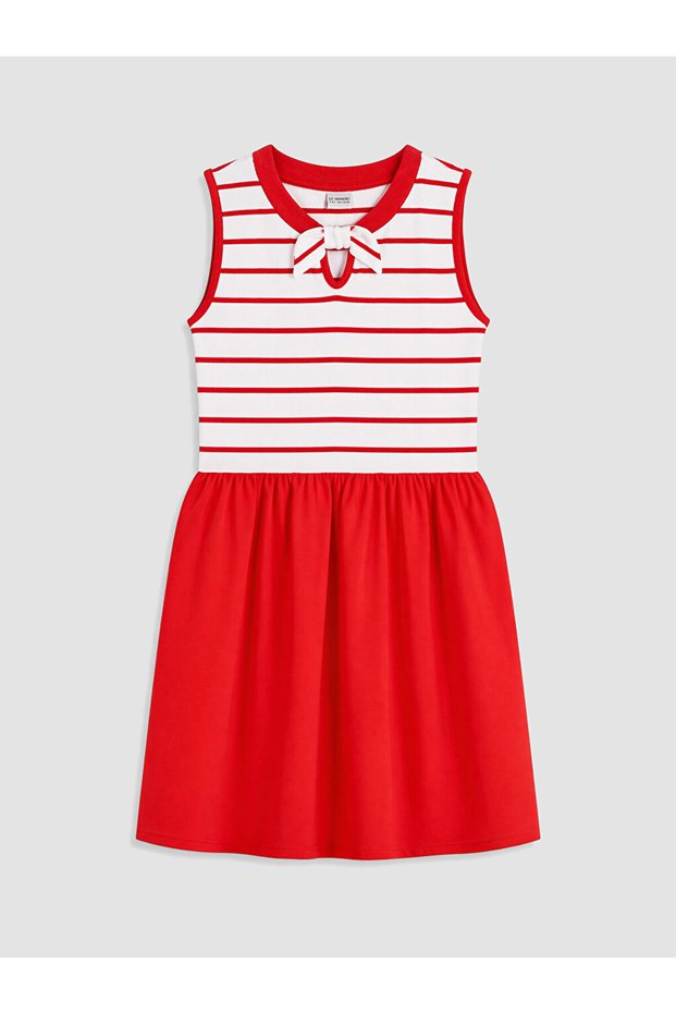 Lcw Kids Red Striped Bow Detailed Girls' Dress