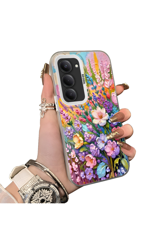 Redmi 15 5g Compatible Silicone Edge Hard Back Case Couple Phone Case with Floral Pattern