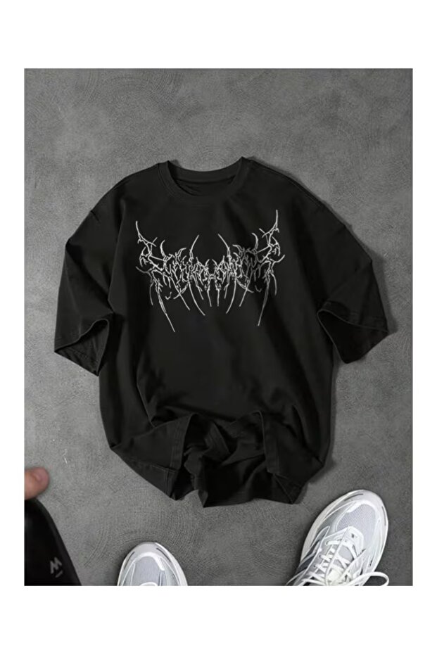 Men's Y2K Printed Oversized T-Shirt Black
