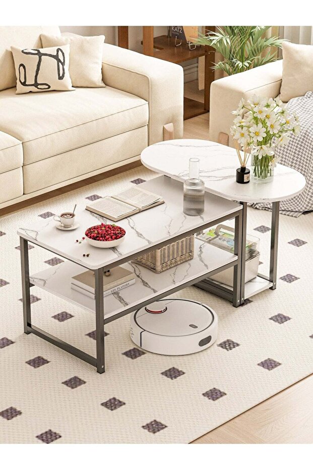 Coffee Table with Open Storage Shelf and 78cm Oval Table ,Modern Living Room Center Table for Living Room Home Office Reception Room