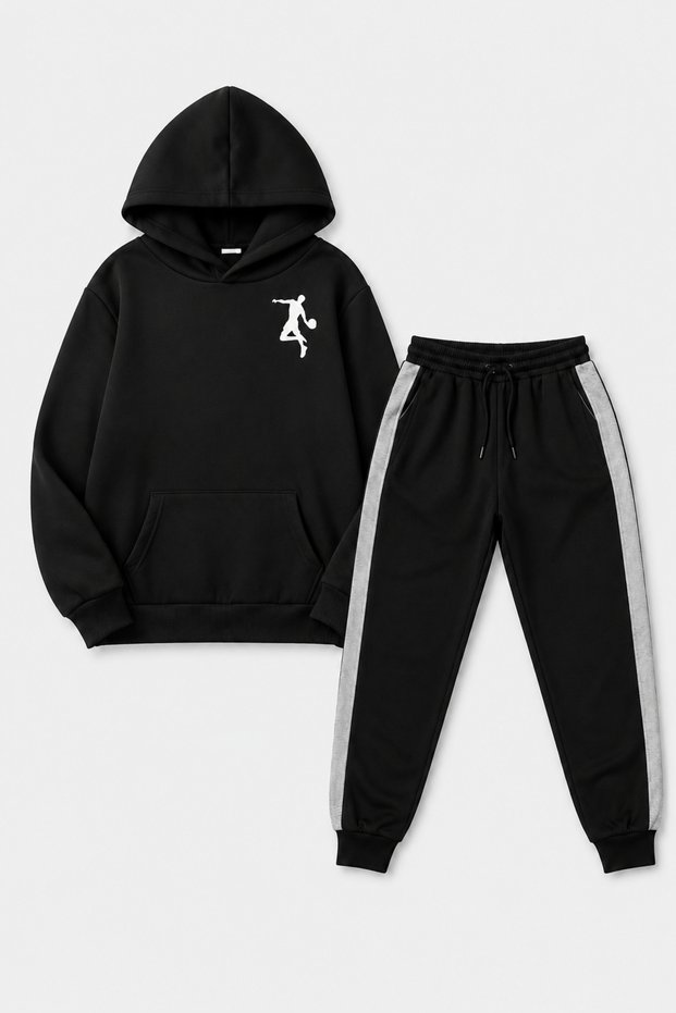 Smaç Basketball Printed Unisex Children's Tracksuit Set with Kangaroo Pockets