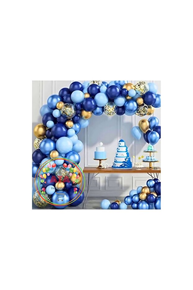 Birthday Theme Chrome Gold Light Blue Navy Blue Transparent Decoration