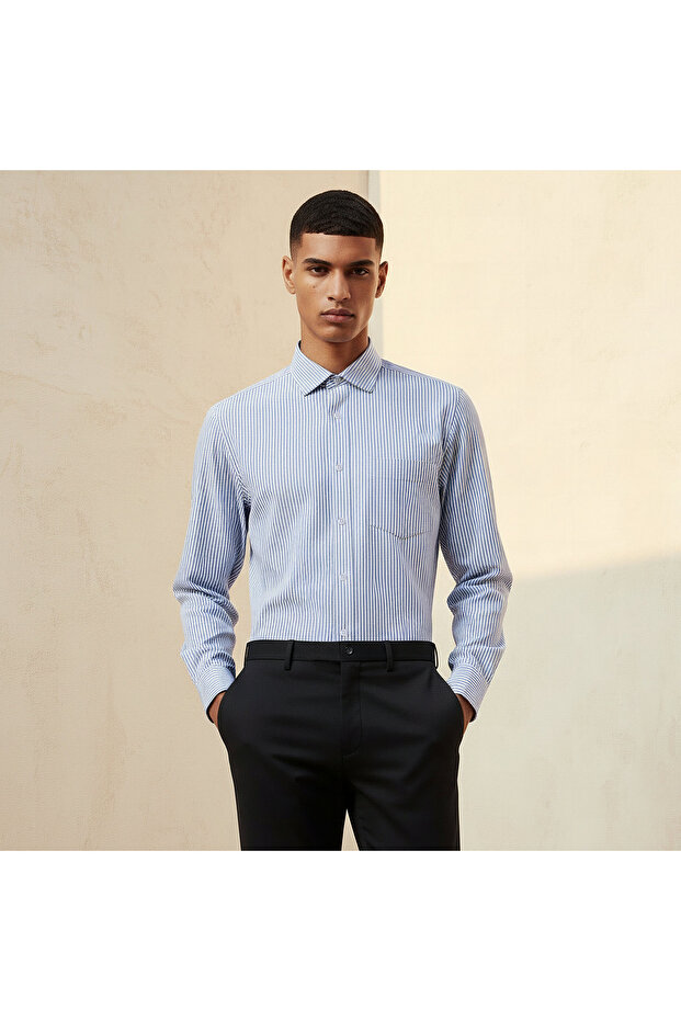 Men Regular Fit Collared Striped Long Sleeves Shirt