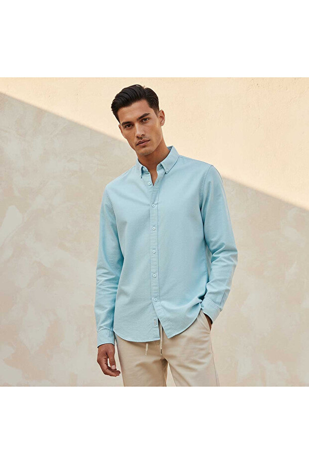 Splash Basic Regular Fit Button-Down Collar Textured Long Sleeves Shirt