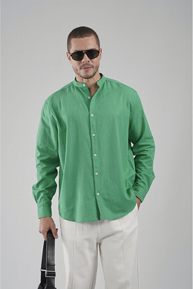 Trend Biz Classic Regular Fit Stand Collar Linen Shirt
