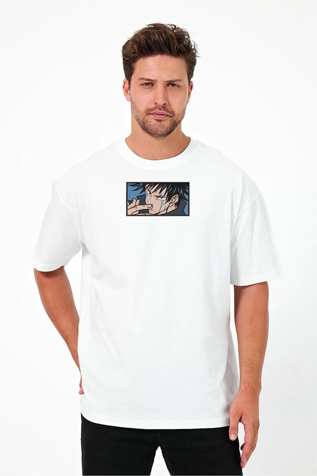 Unisex Oversize Embroidered Jujutsu Kaisen Megumi Anime Design 100% Cotton T-Shirt