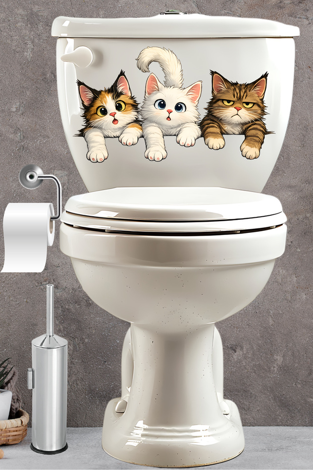 Toilet Sticker Three Cute Naughty Little Cats Fun Bathroom Sticker Set