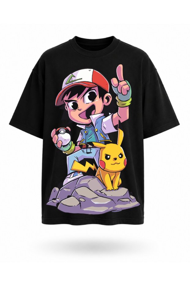 Monster Trainer and Electric Character Printed Oversized Unisex T-Shirt Anime-Inspired Graphic Streetwear Casual T-Shirt