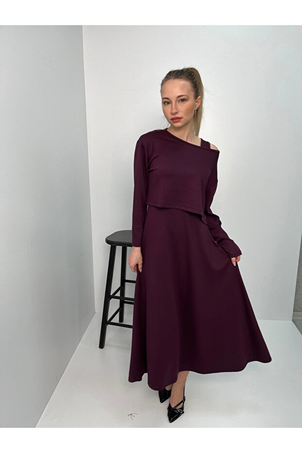 Women's Long Sleeve Crop Top and Dress Two-Piece Set
