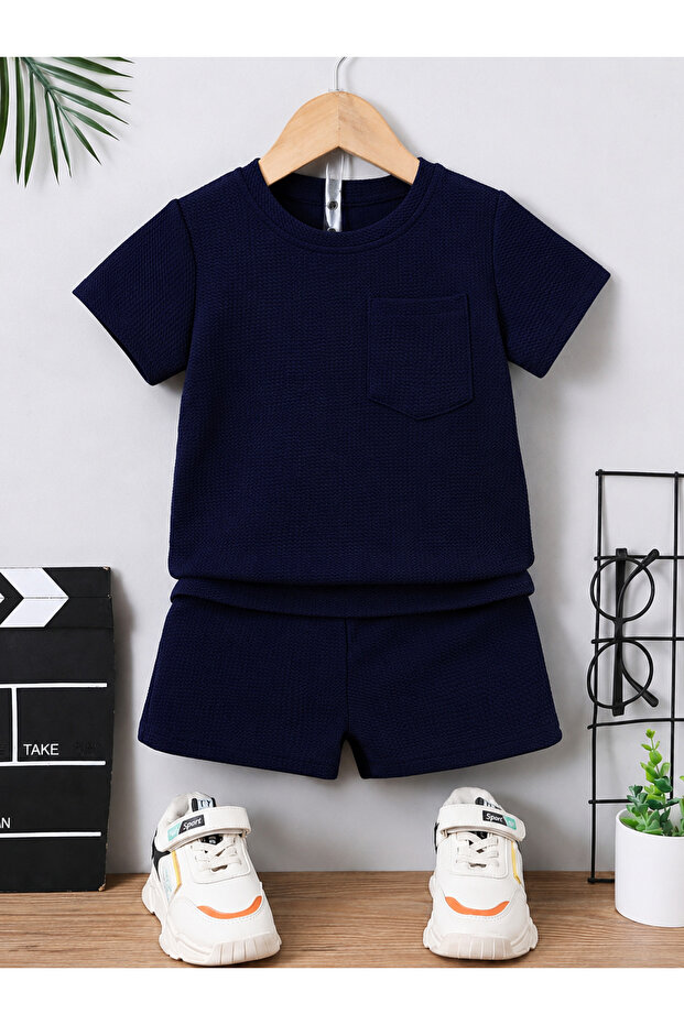 Cotton Waffle Fabric Pocket Detail Summer 2-Piece Set