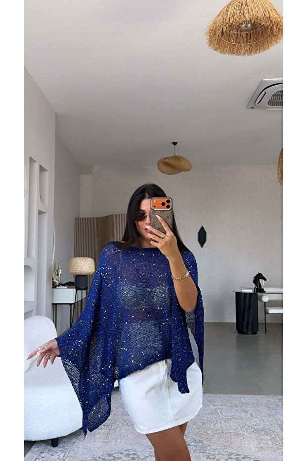 Cobalt Blue Sequined Mercerized Cape