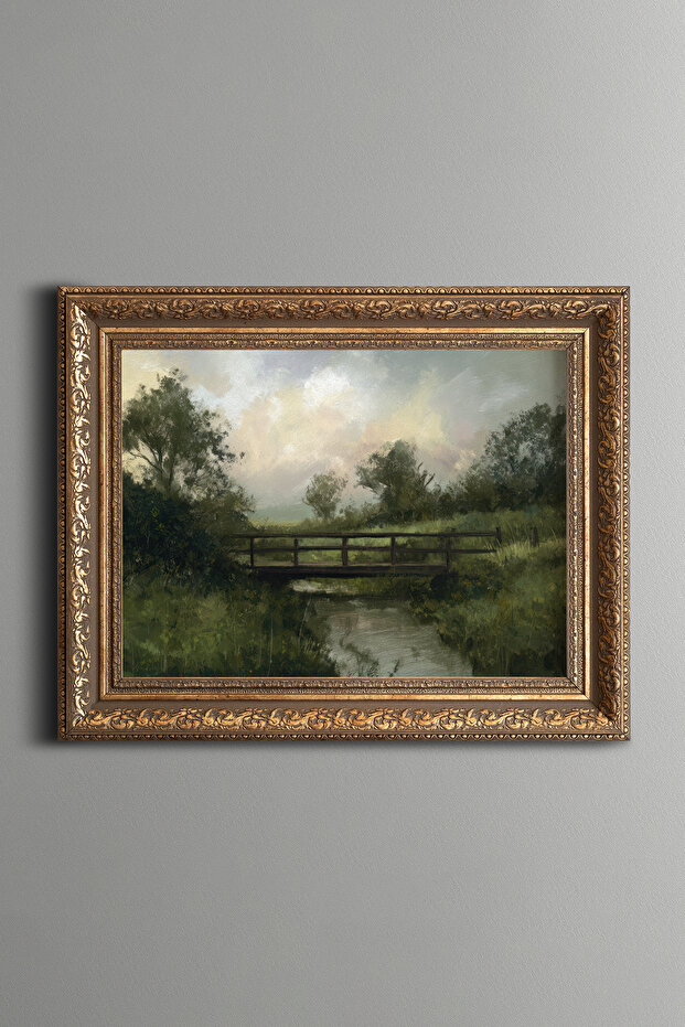 Wooden Bridge and Natural Scenery - Vintage Patterned Painting - Thick Model