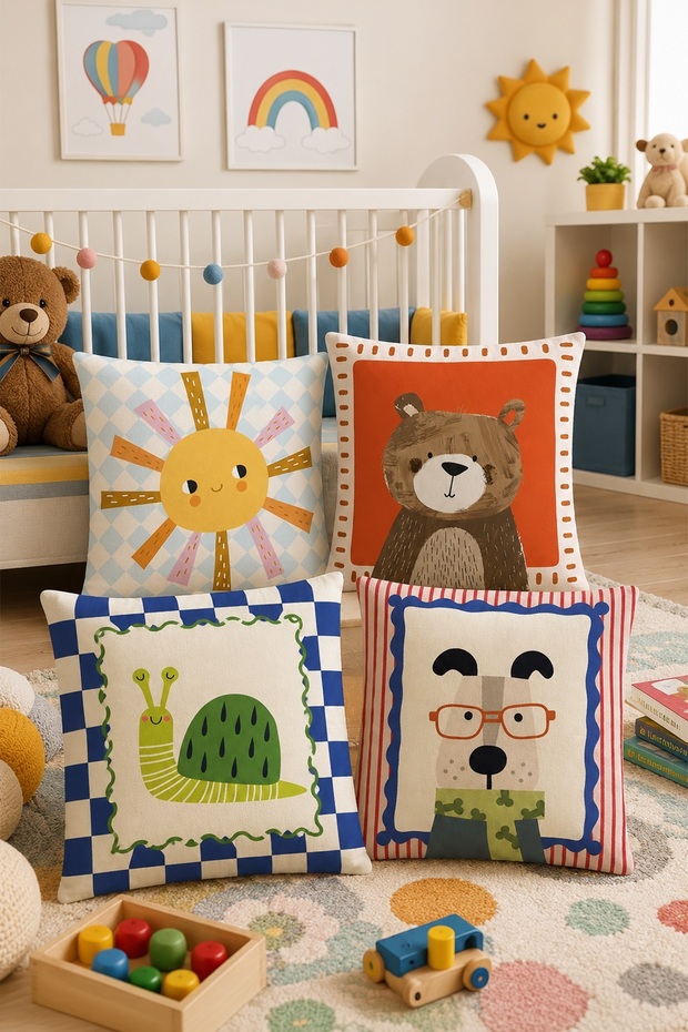 Wise Animals Patterned 4-Piece Children's and Baby Pillowcase Set
