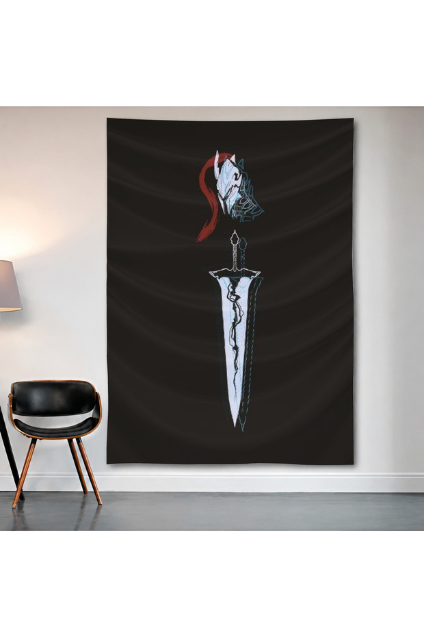 Dark Fantasy Sword Minimal Wall Covering Wall Tapestry First Quality Satin Fabric Poster