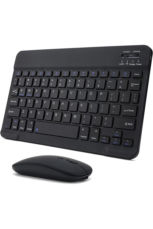 مجموعة لوحة مفاتيح وماوس بلوتوث، مجموعة QWERTY لاسلكية محمولة فائقة النحافة، قابلة لإعادة الشحن مقاس 10 بوصات، لأجهزة iPad، وiPhone، والأجهزة اللوحية، والهواتف الذكية