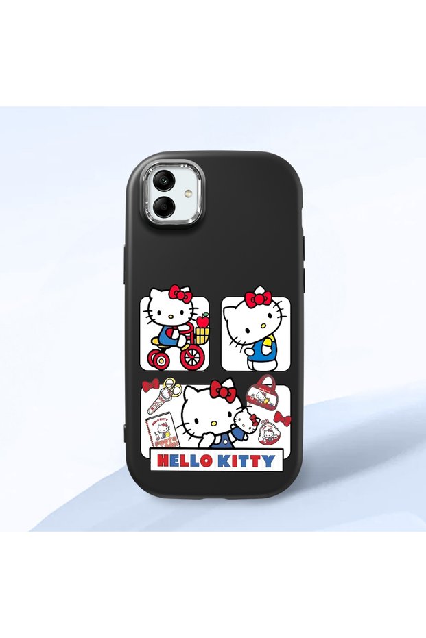Samsung Galaxy A04 Compatible Case with Camera Protection Black Silicone Couple Phone Case with Kitty Pattern
