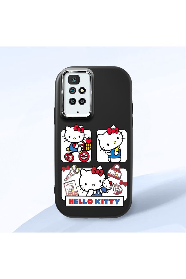 Redmi 10 Compatible Case Camera Protector Black Silicone Couple Phone Case Kitty Pattern