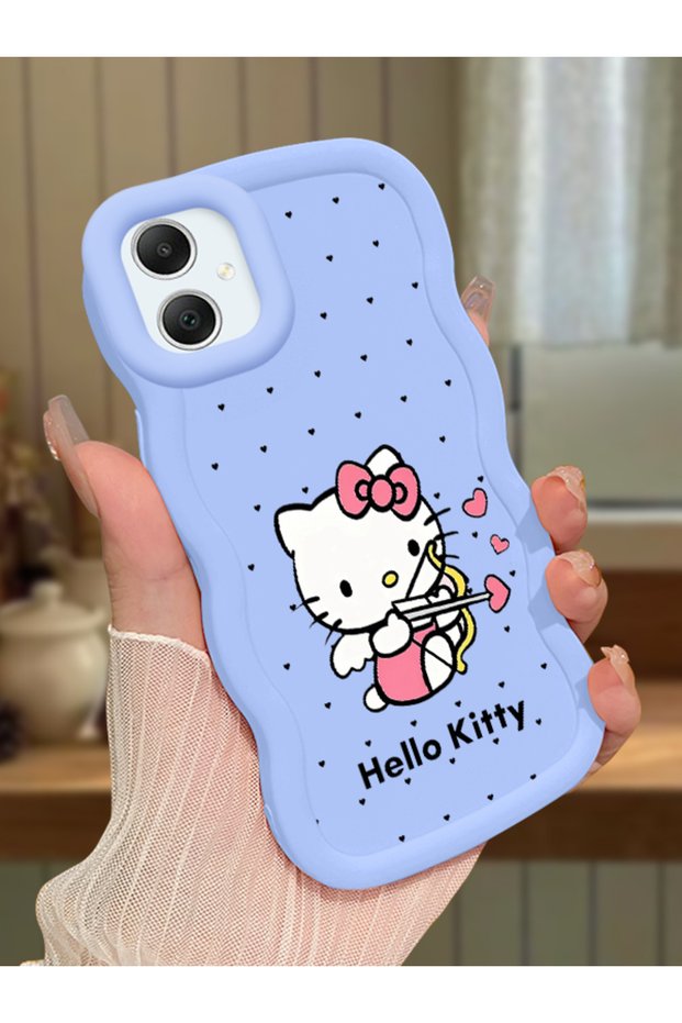 Samsung Galaxy A05 Compatible Case Camera Protector Blue Silicone Couple Phone Case Kitty Pattern