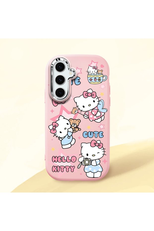 Samsung Galaxy S24 Fe Compatible Case with Camera Protector Pink Silicone Couple Phone Case with Kitty Pattern
