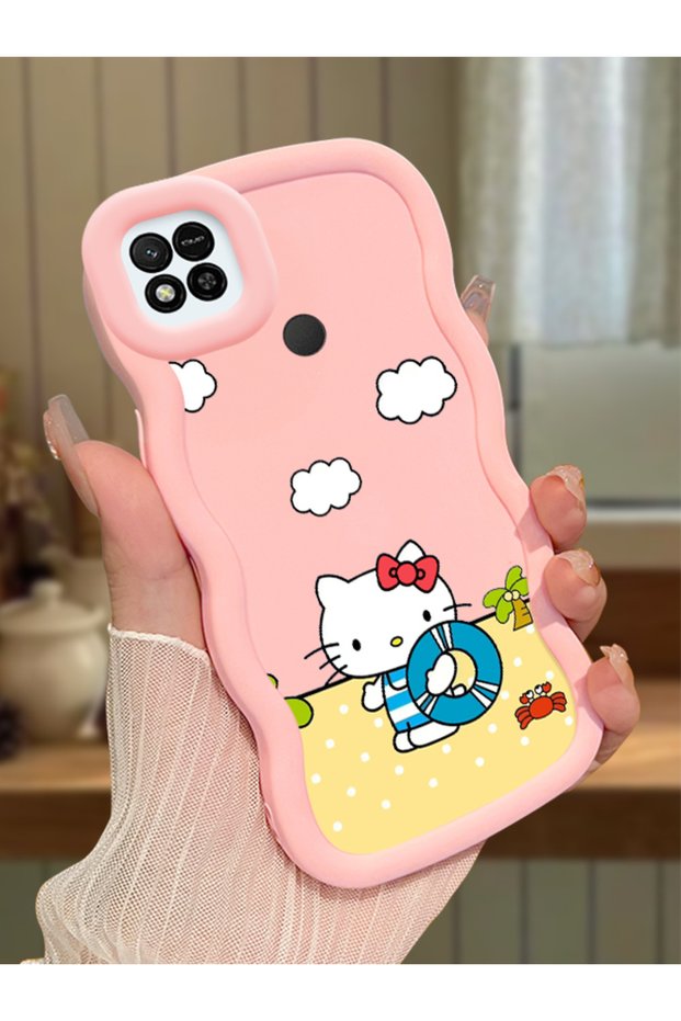 Redmi 10A Compatible Case Camera Protector Pink Silicone Couple Phone Case Kitty Pattern