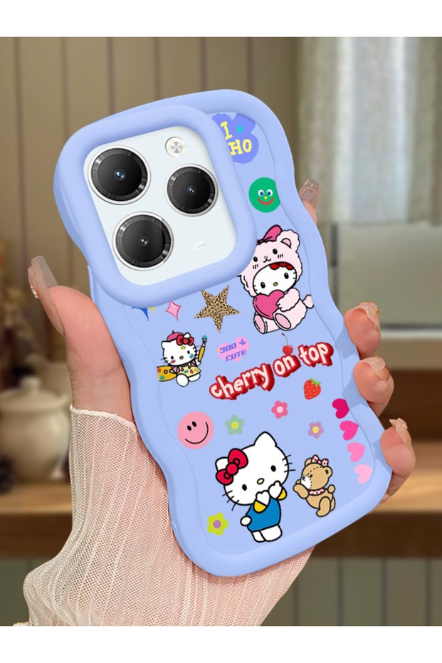 Infinix Hot 40 Pro Compatible Case Camera Protector Blue Silicone Couple Phone Case Kitty Pattern