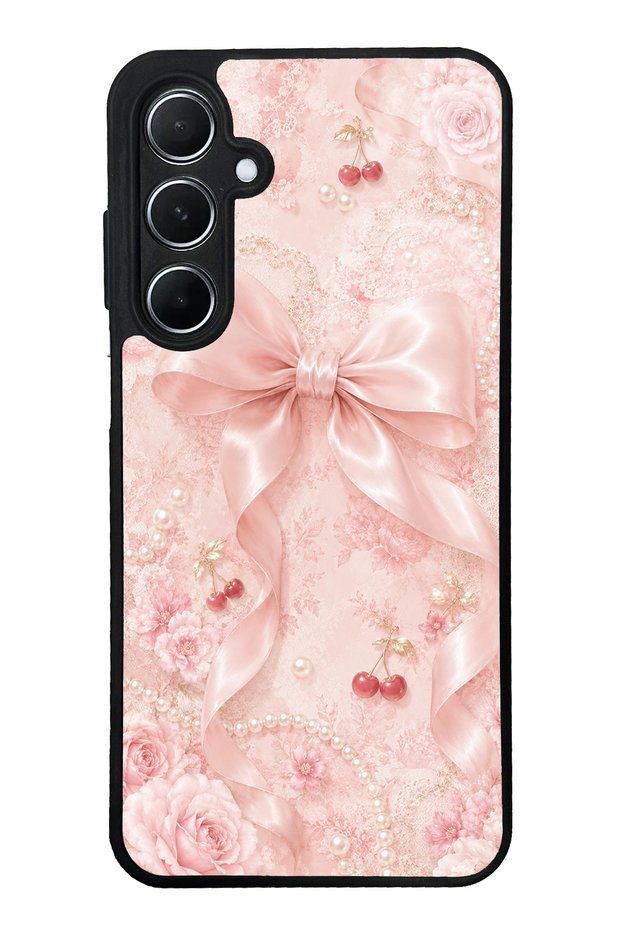 Samsung A55 Glossy Phone Case with Cherry Blush Bow Design