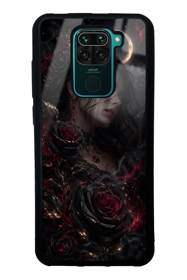 حافظة هاتف لامعة بتصميم وردة القمر القرمزي لهاتف Xiaomi Redmi Note 9