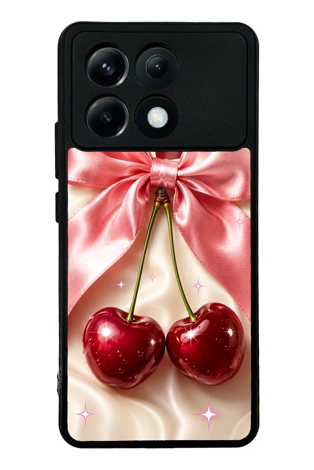 Xiaomi Poco X6 Pro Glossy Phone Case with Cherry Picnic Bow Design
