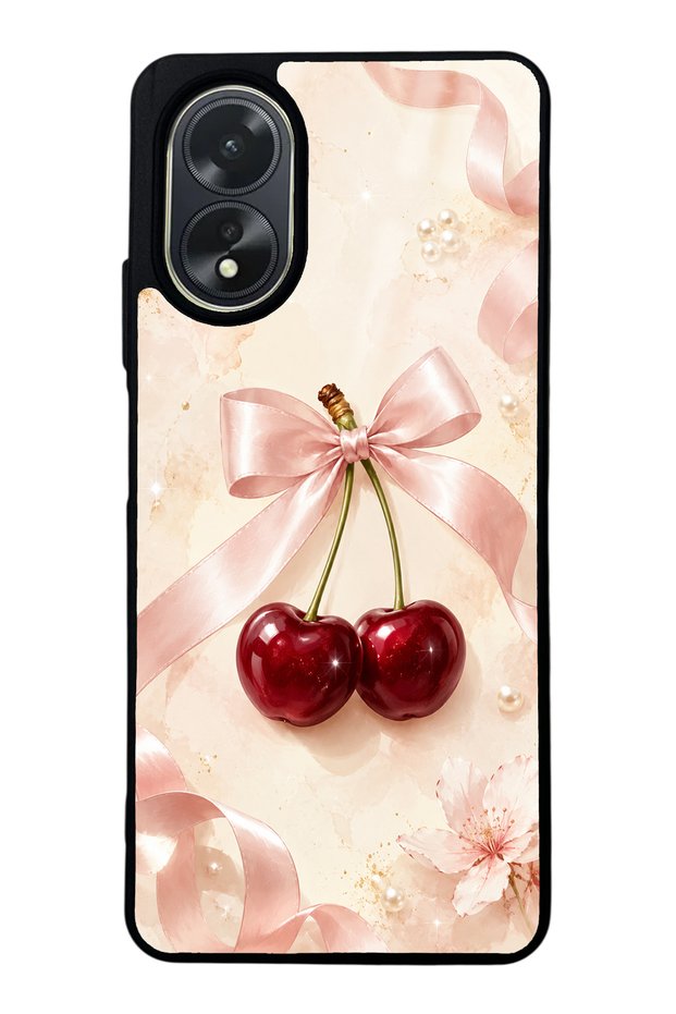 Oppo A38 Glossy Phone Case with Cherry Pearl Ribbon Design