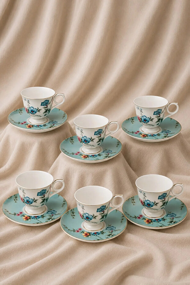 Acar Blair 6-Piece Turkish Coffee Cup Set | Porcelain Coffee Cup Set 90 ml