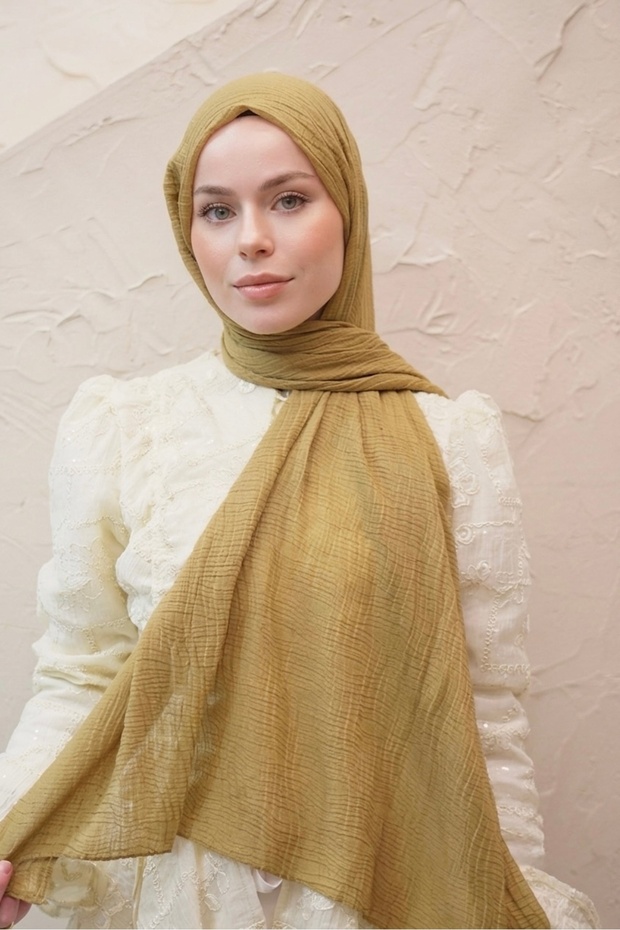Waffle Pattern Dubai Cotton Shawl - Oil Green