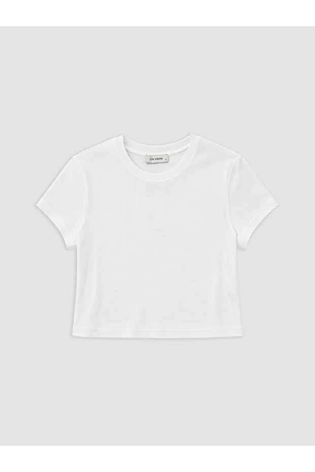 Lcw Vision White Crew Neck 100% Cotton Women's T-Shirt