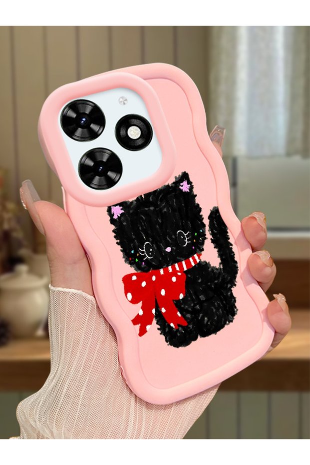 Tecno Spark 20 Compatible Case Camera Protector Pink Silicone Couple Phone Case Cat Pattern