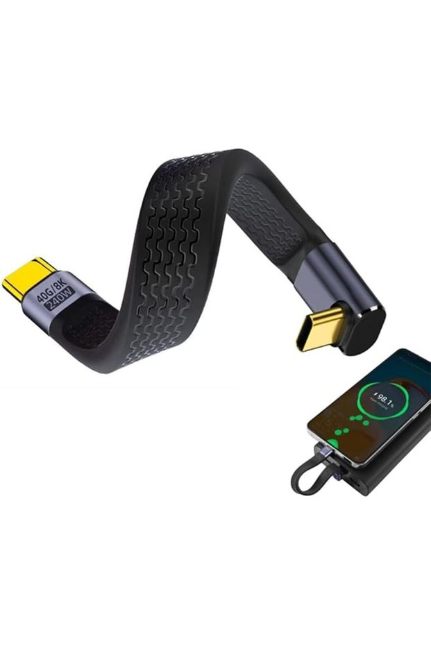 USB C Male to 90° Angle Type C Male PD Fast Charging Short Cable, 240W 40Gbps Type C Flat Slim Soft Data Cable