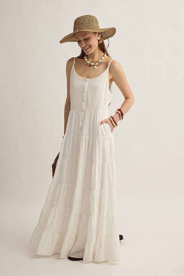 Layered Gilet Dress White