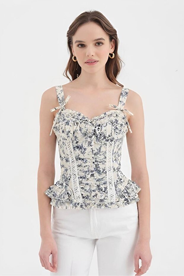 Women's Skirt Hem and Chest Part Ruffle Detailed Design Corset