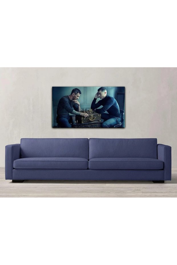 50x100 cm / 20x40 Inch Gallery Wrapped Canvas | Messi vs Ronaldo Chess Wall Art | GOAT Battle Football Poster | HD 250GSM Cotton Canvas Ready to Hang