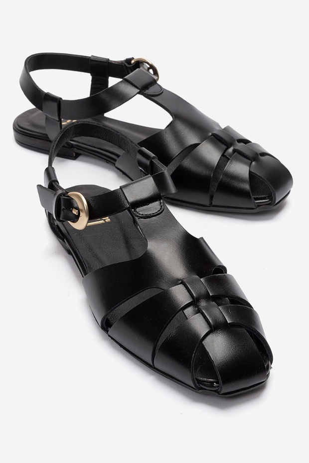 Jandor Black Genuine Leather Women's Sandals
