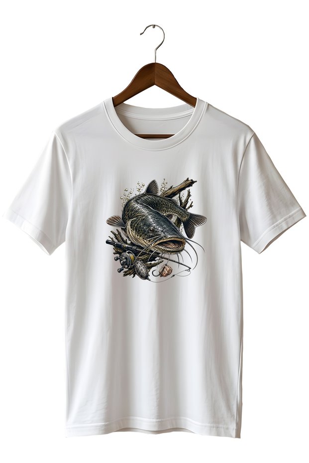 Unisex Catfish Print T-Shirt – Fishing and Outdoor Themed Crew Neck