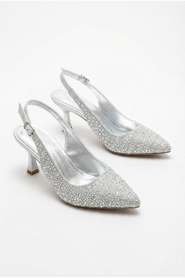 133-440 Stone Embellished 7 cm Heel Height Open Back Women's Shoes
